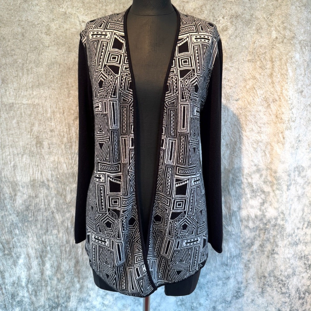 Chico’s Geometric Black & White Cardigan Sweater - 1